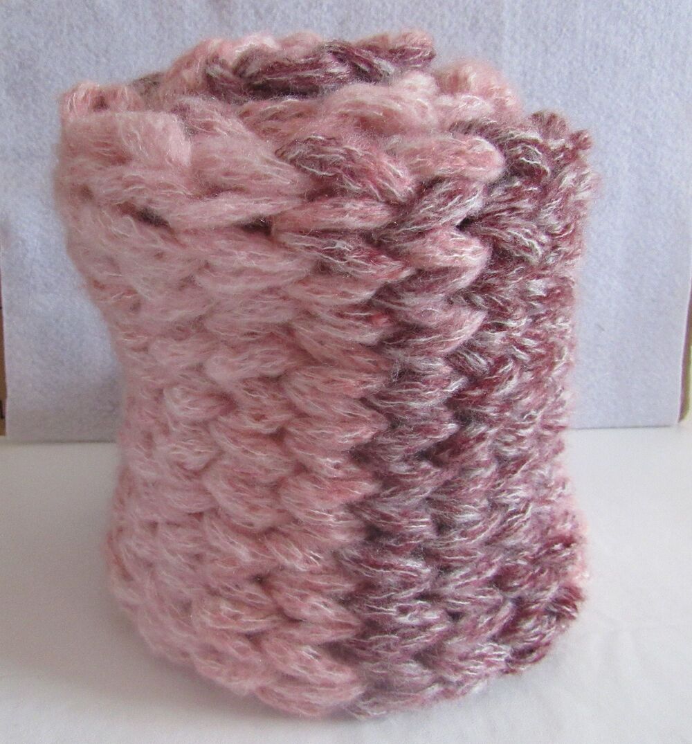 Hand Knitted Wool Blend Burgundy Rose Scarf Bernat Yarn NWOT